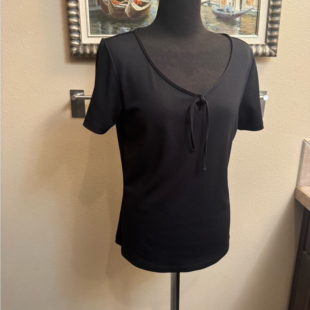 ANN TAYLOR Women’s Black Top Tie Detail Size Small Packable Wardrobe Capsule EUC